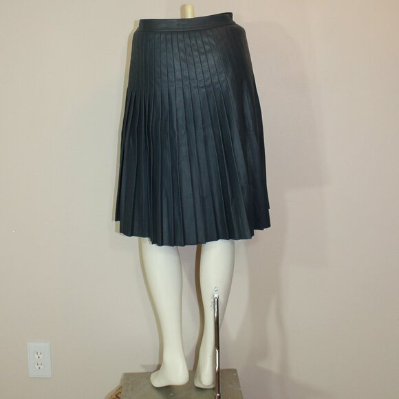 Rebecca Taylor pleated lined midi knee  skirt faux leather side zip size 4 - Picture 2 of 9